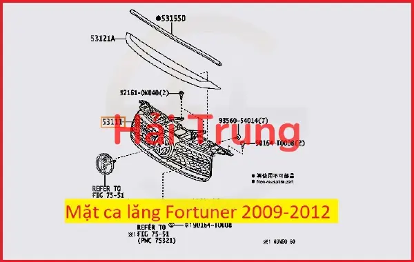 Mặt galang Toyota Fortuner 2012 53111-0K290